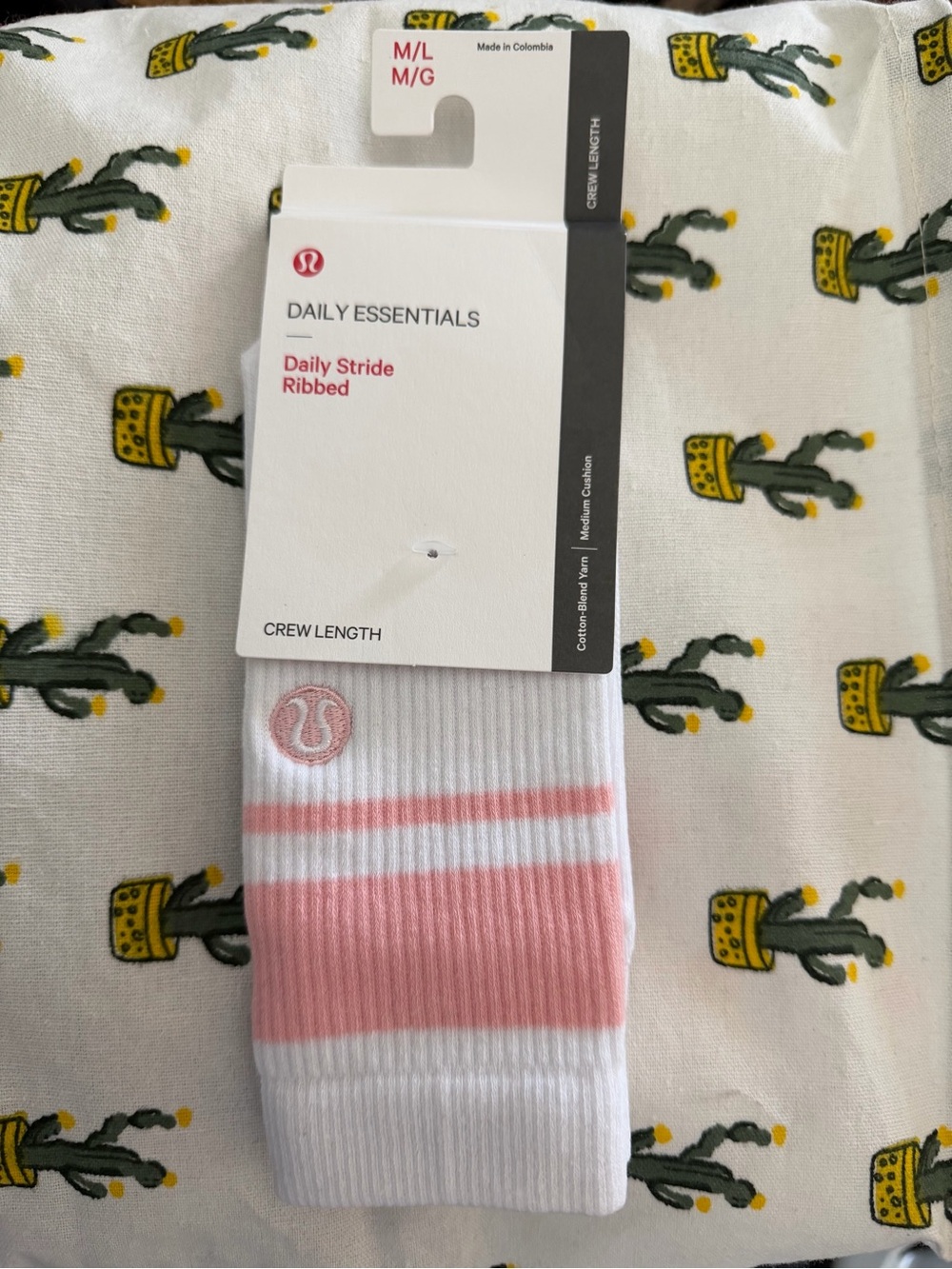 lululemon athletica White & Pink Ribbed Crew Socks